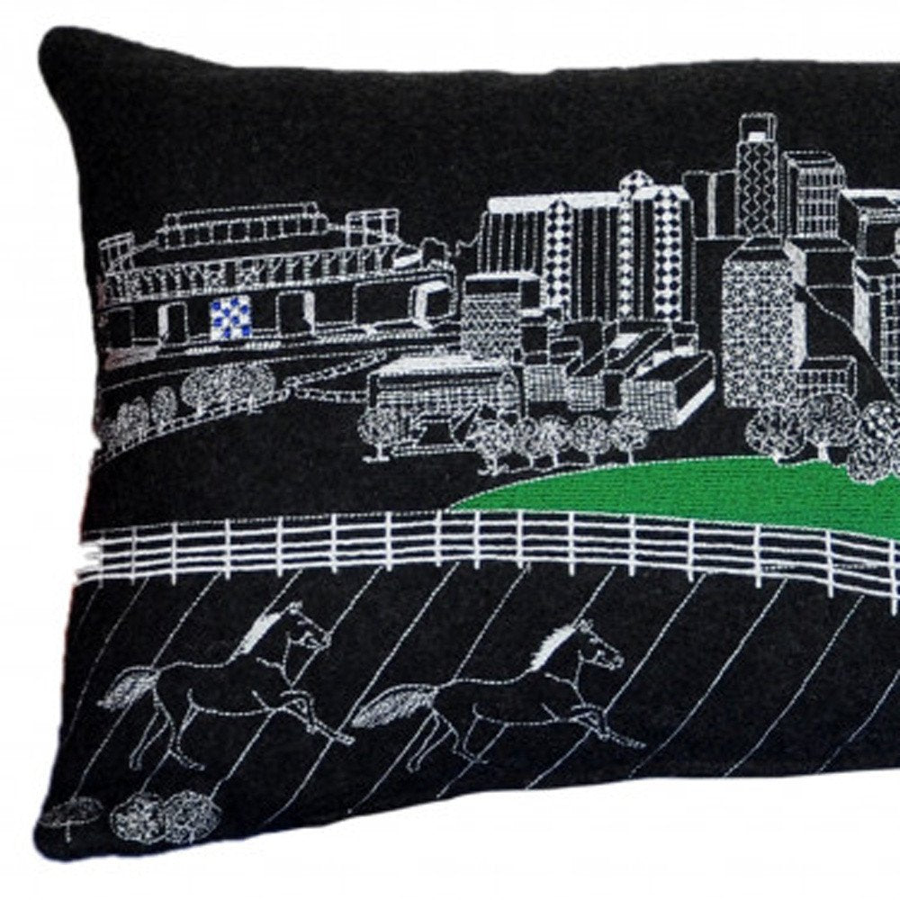 14" X 35" Dark Gray And White Lexington Nighttime Skyline Lumbar Decorative Pillow