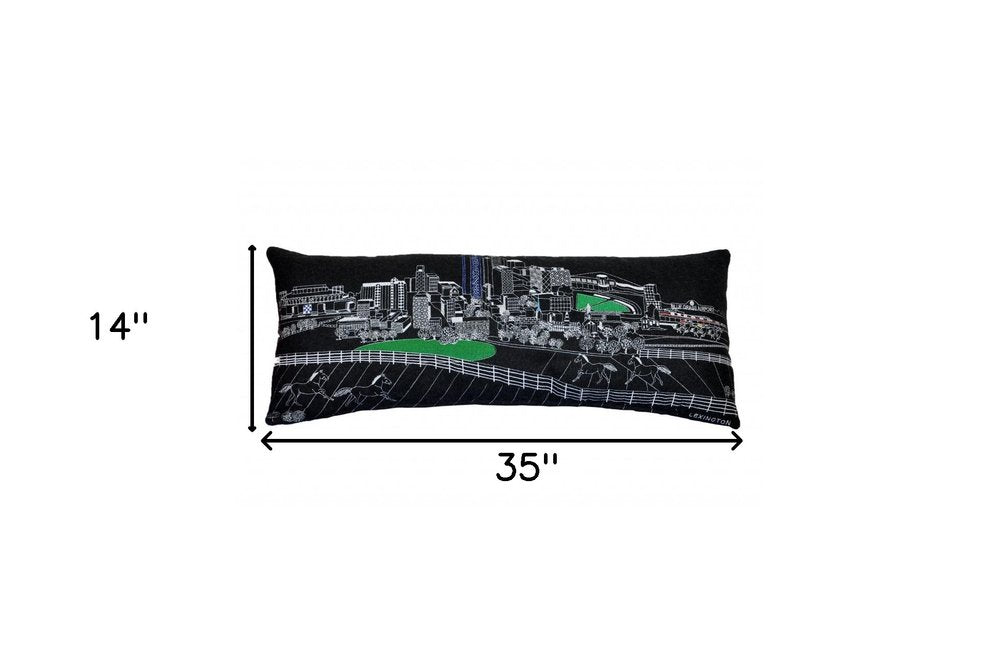 14" X 35" Dark Gray And White Lexington Nighttime Skyline Lumbar Decorative Pillow