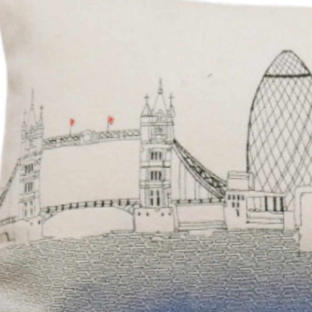 14" X 35" Cream London  Daylight Skyline Lumbar Decorative Pillow