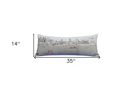 14" X 35" Cream Los Angeles Daylight Skyline Lumbar Decorative Pillow