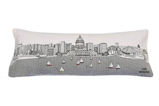14" X 35" Cream Madison Daylight Skyline Lumbar Decorative Pillow