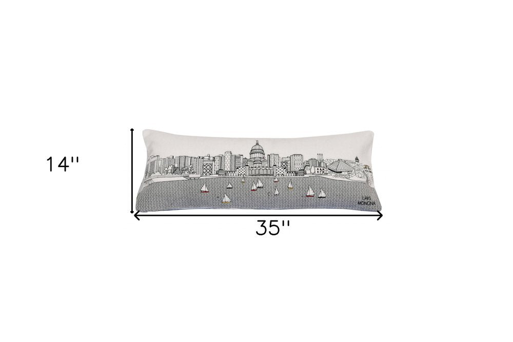 14" X 35" Cream Madison Daylight Skyline Lumbar Decorative Pillow