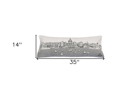 14" X 35" Cream Madison Daylight Skyline Lumbar Decorative Pillow
