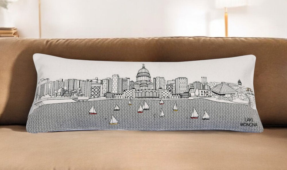 14" X 35" Cream Hometown Pride Wool Lumbar Throw Pillow