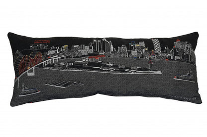 14" X 35" Dark Gray And White Memphis Nighttime Skyline Lumbar Decorative Pillow