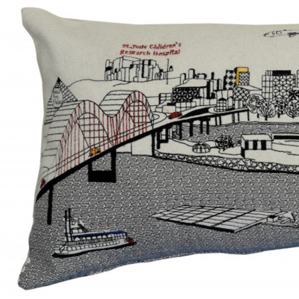 14" X 35" Cream Memphis Daylight Skyline Lumbar Decorative Pillow
