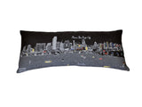 14" X 35" Dark Gray And White Miami Nighttime Skyline Lumbar Decorative Pillow