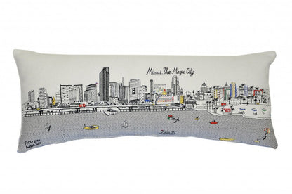 14" X 35" Cream Miami Daylight Skyline Lumbar Decorative Pillow