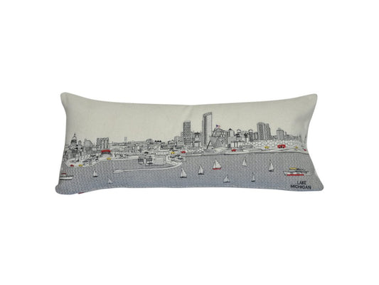 14" X 35" Cream Milwaukee Daylight Skyline Lumbar Decorative Pillow