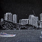 14" X 35" Dark Gray And White Minneapolis Nighttime Skyline Lumbar Decorative Pillow