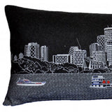 14" X 35" Dark Gray And White Minneapolis Nighttime Skyline Lumbar Decorative Pillow