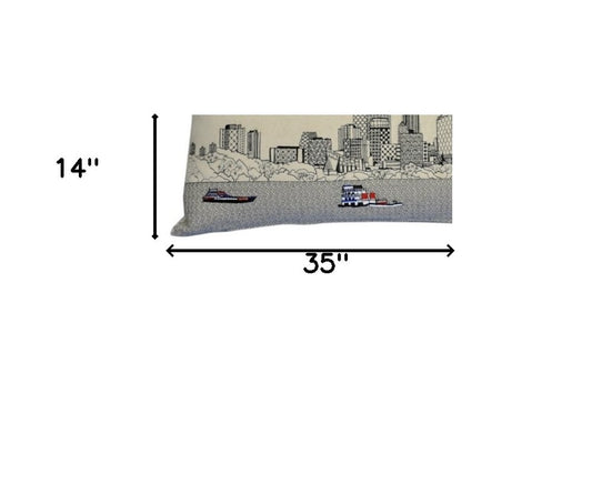 14" X 35" Cream Minneapolis Daylight Skyline Lumbar Decorative Pillow