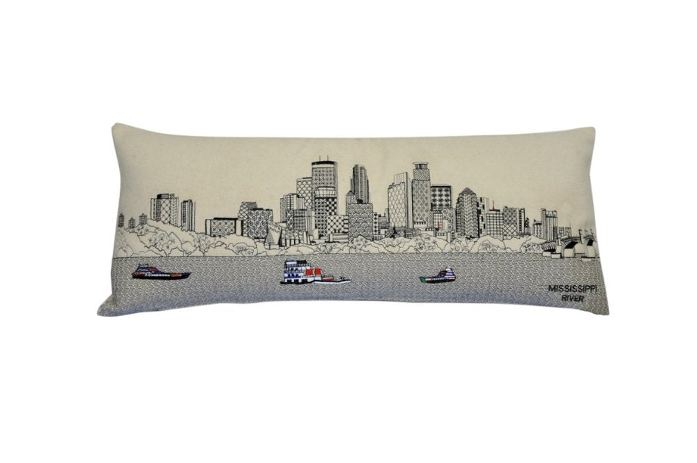14" X 35" Cream Minneapolis Daylight Skyline Lumbar Decorative Pillow