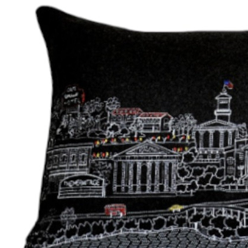 14" X 35" Black Gray and White Hometown Pride Wool Lumbar Throw Pillow