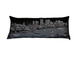 14" X 35" Dark Gray And White Nashville Nighttime Skyline Lumbar Decorative Pillow