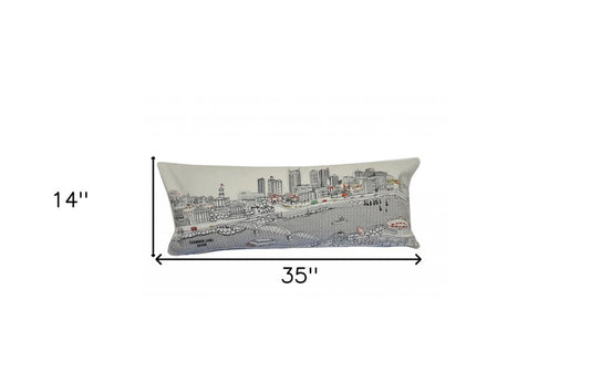 14" X 35" Cream Nashville Daylight Skyline Lumbar Decorative Pillow