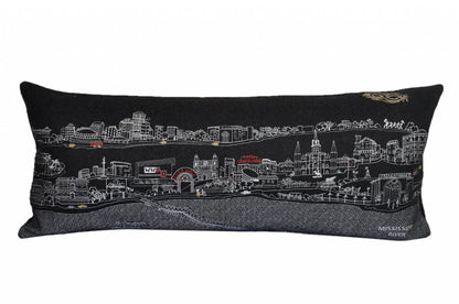 14" X 35" Dark Gray And White New Orleans Nighttime Skyline Lumbar Decorative Pillow