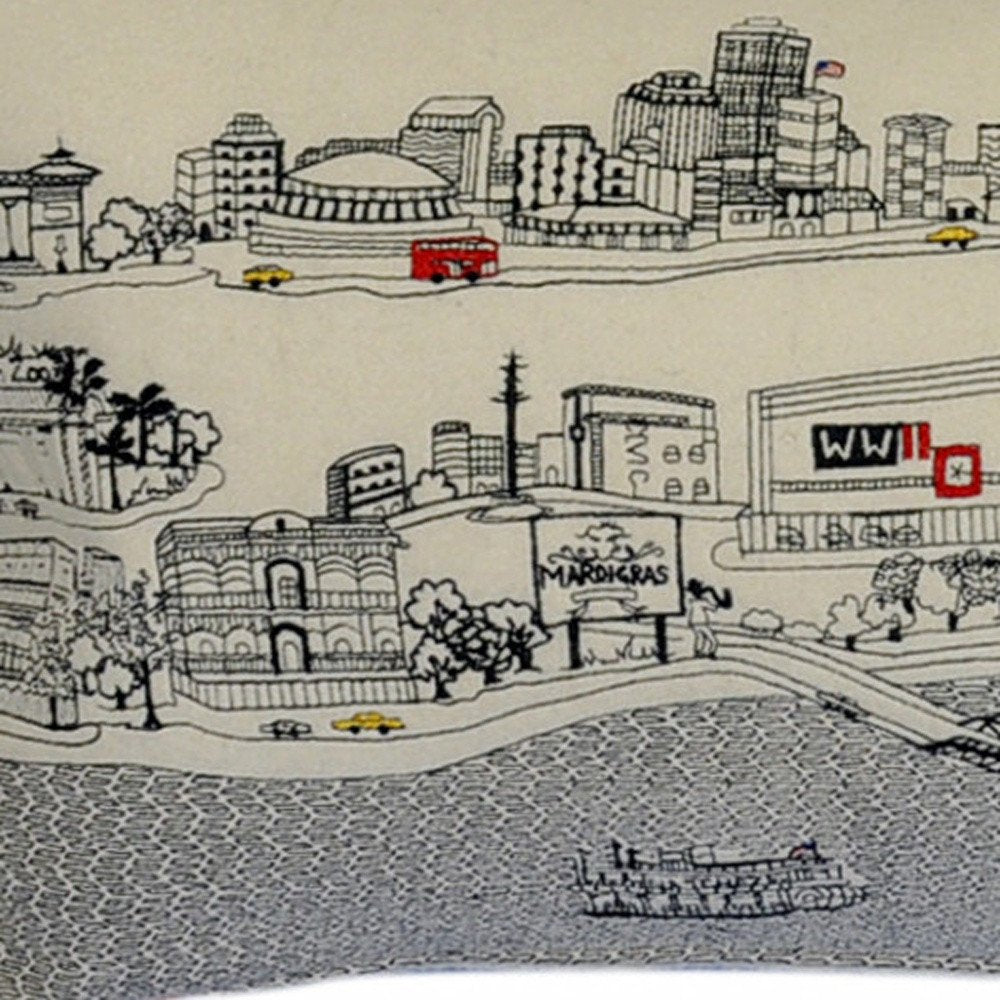 14" X 35" Cream New Orleans Daylight Skyline Lumbar Decorative Pillow