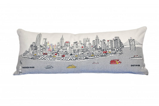 14" X 35" Cream NYC Daylight Skyline Lumbar Decorative Pillow
