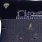 14" X 35" Dark Gray And White Ocean City Nighttime Skyline Lumbar Decorative Pillow