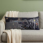 14" X 35" Dark Gray And White Ocean City Nighttime Skyline Lumbar Decorative Pillow