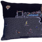 14" X 35" Dark Gray And White Ocean City Nighttime Skyline Lumbar Decorative Pillow