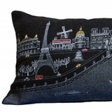 14" X 35" Dark Gray And White Paris Nighttime Skyline Lumbar Decorative Pillow