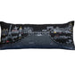 14" X 35" Dark Gray And White Paris Nighttime Skyline Lumbar Decorative Pillow