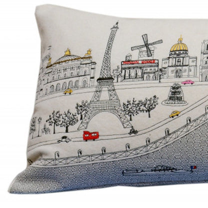 14" X 35" Cream Paris Daylight Skyline Lumbar Decorative Pillow