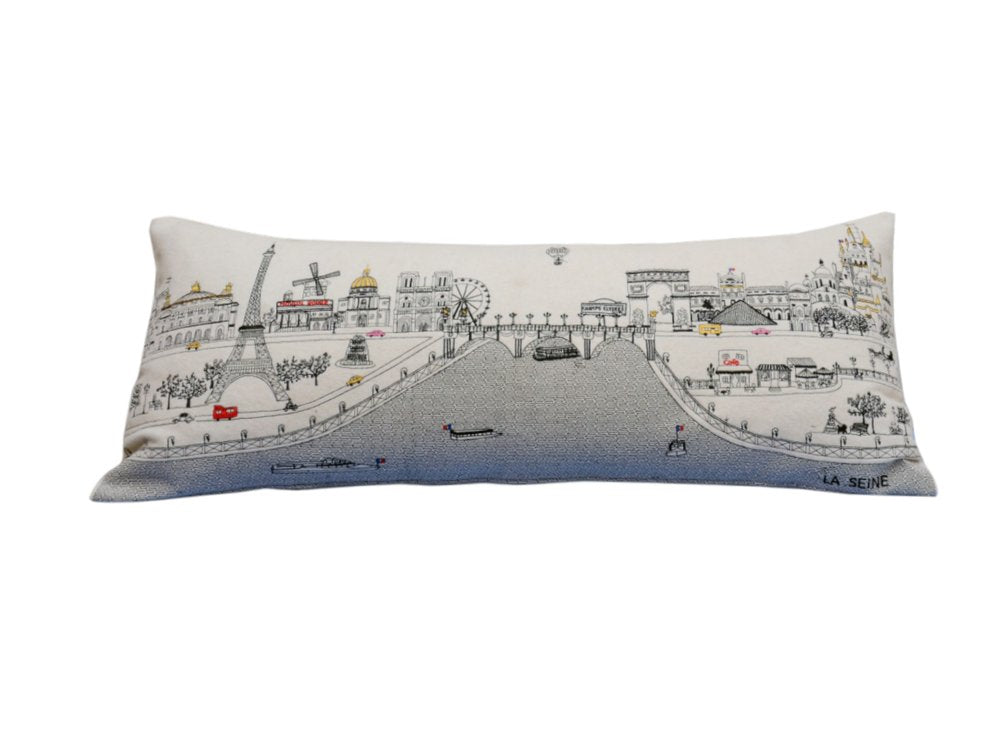 14" X 35" Cream Paris Daylight Skyline Lumbar Decorative Pillow