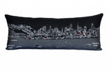 14" X 35" Dark Gray And White Philadelphia Nighttime Skyline Lumbar Decorative Pillow