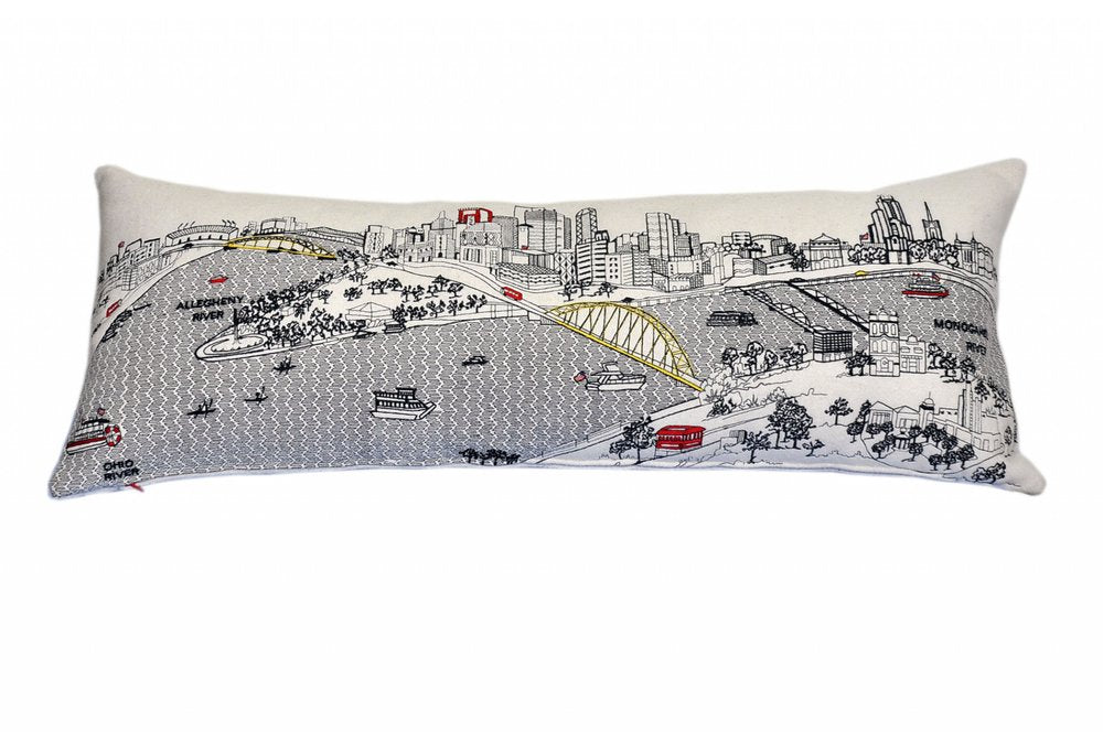 14" X 35" Cream Pittsburgh Daylight Skyline Lumbar Decorative Pillow