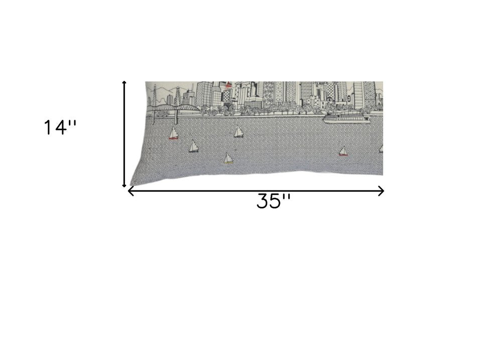 14" X 35" Cream Portland Daylight Skyline Lumbar Decorative Pillow