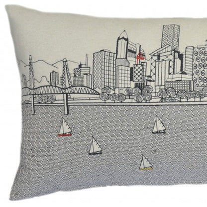 14" X 35" Cream Portland Daylight Skyline Lumbar Decorative Pillow