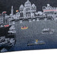 14" X 35" Dark Gray And White Rome Nighttime Skyline Lumbar Decorative Pillow