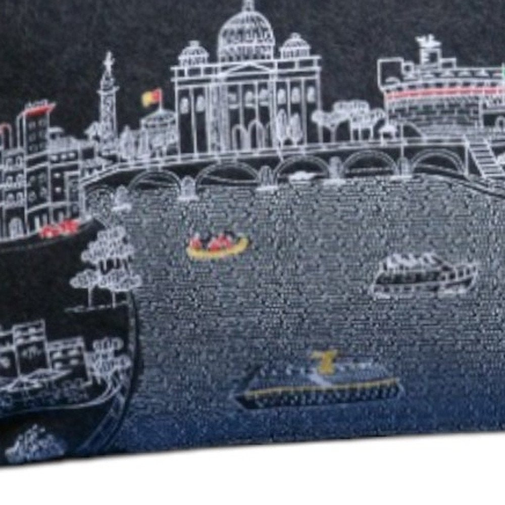 14" X 35" Dark Gray And White Rome Nighttime Skyline Lumbar Decorative Pillow