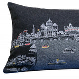 14" X 35" Dark Gray And White Rome Nighttime Skyline Lumbar Decorative Pillow