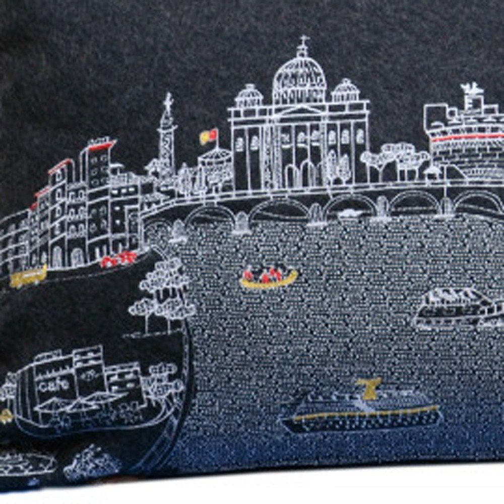 14" X 35" Black Gray and White Hometown Pride Wool Lumbar Throw Pillow