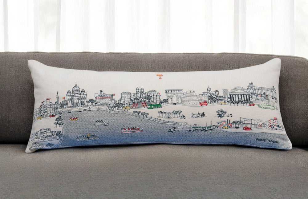 14" X 35" Cream Hometown Pride Wool Lumbar Throw Pillow