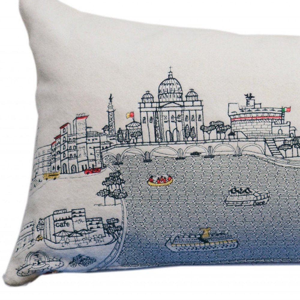 14" X 35" Cream Rome Daylight Skyline Lumbar Decorative Pillow