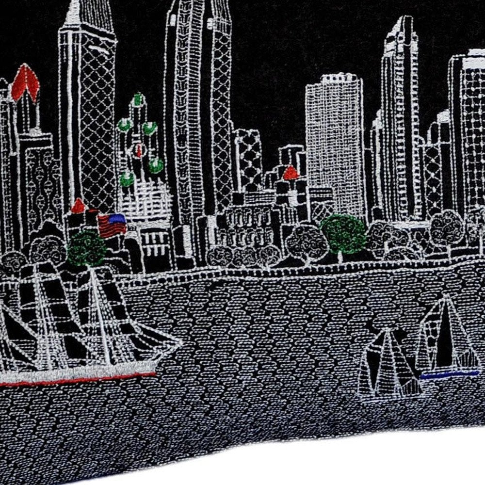 14" X 35" Black Gray and White Hometown Pride Wool Lumbar Throw Pillow