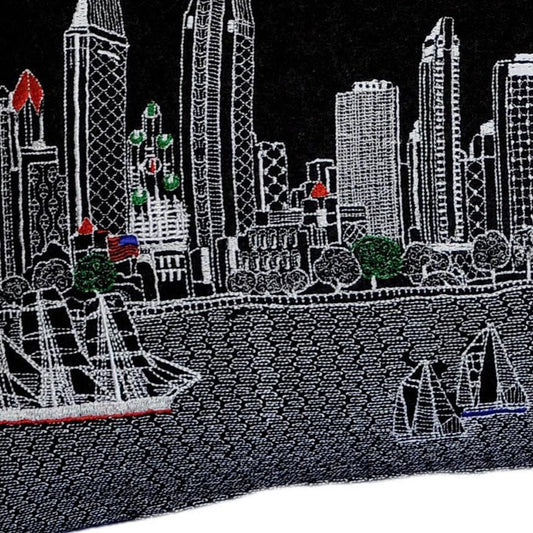 14" X 35" Black Gray and White Hometown Pride Wool Lumbar Throw Pillow