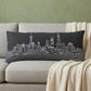14" X 35" Dark Gray And White Shanghai Nighttime Skyline Lumbar Decorative Pillow