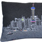 14" X 35" Dark Gray And White Shanghai Nighttime Skyline Lumbar Decorative Pillow
