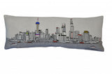 14" X 35" Cream Shanghai Daylight Skyline Lumbar Decorative Pillow