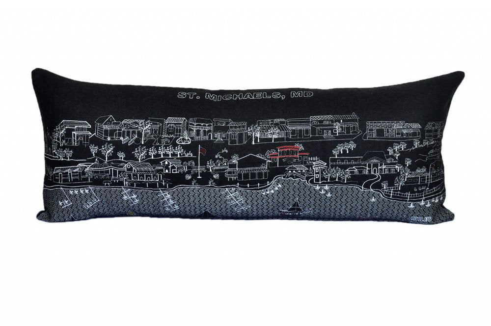 14" X 35" Dark Gray And White St Michael's Nighttime Skyline Lumbar Decorative Pillow