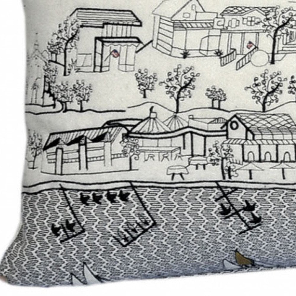 14" X 35" Cream St Michael's Daylight Skyline Lumbar Decorative Pillow