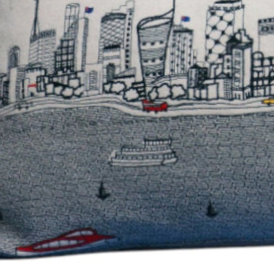 14" X 35" Cream Sydney Daylight Skyline Lumbar Decorative Pillow