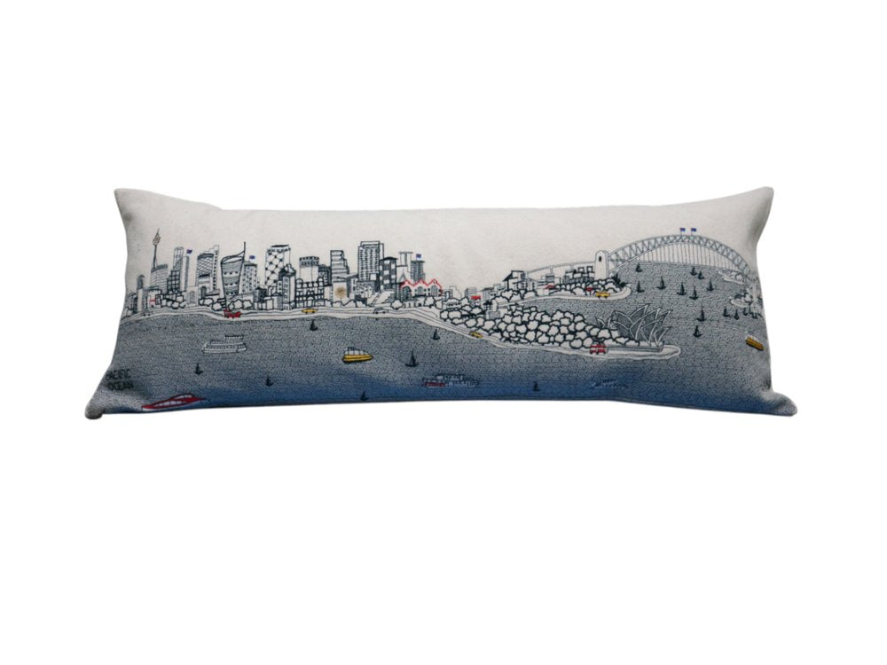 14" X 35" Cream Sydney Daylight Skyline Lumbar Decorative Pillow