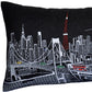 14" X 35" Dark Gray And White Tokyo Nighttime Skyline Lumbar Decorative Pillow